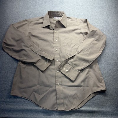 Arrow Mens L 16.5 34/35 Tan Classic Fit Wrinkle Resistant Dress Shirt vintage 
