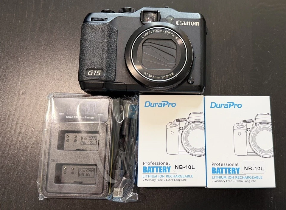 Canon PowerShot G15 12.1MP Digital Camera 2 New Batteries + Dual Charger Tested - Image 1 of 4
