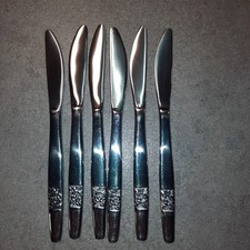 Set 6 St&uuml;ck Besteck Messer Rosenrelief mid century vintage rostfrei