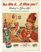 1952 7-Up Soda Vintage Print Ad Red Majorette Girl Baton Twirling