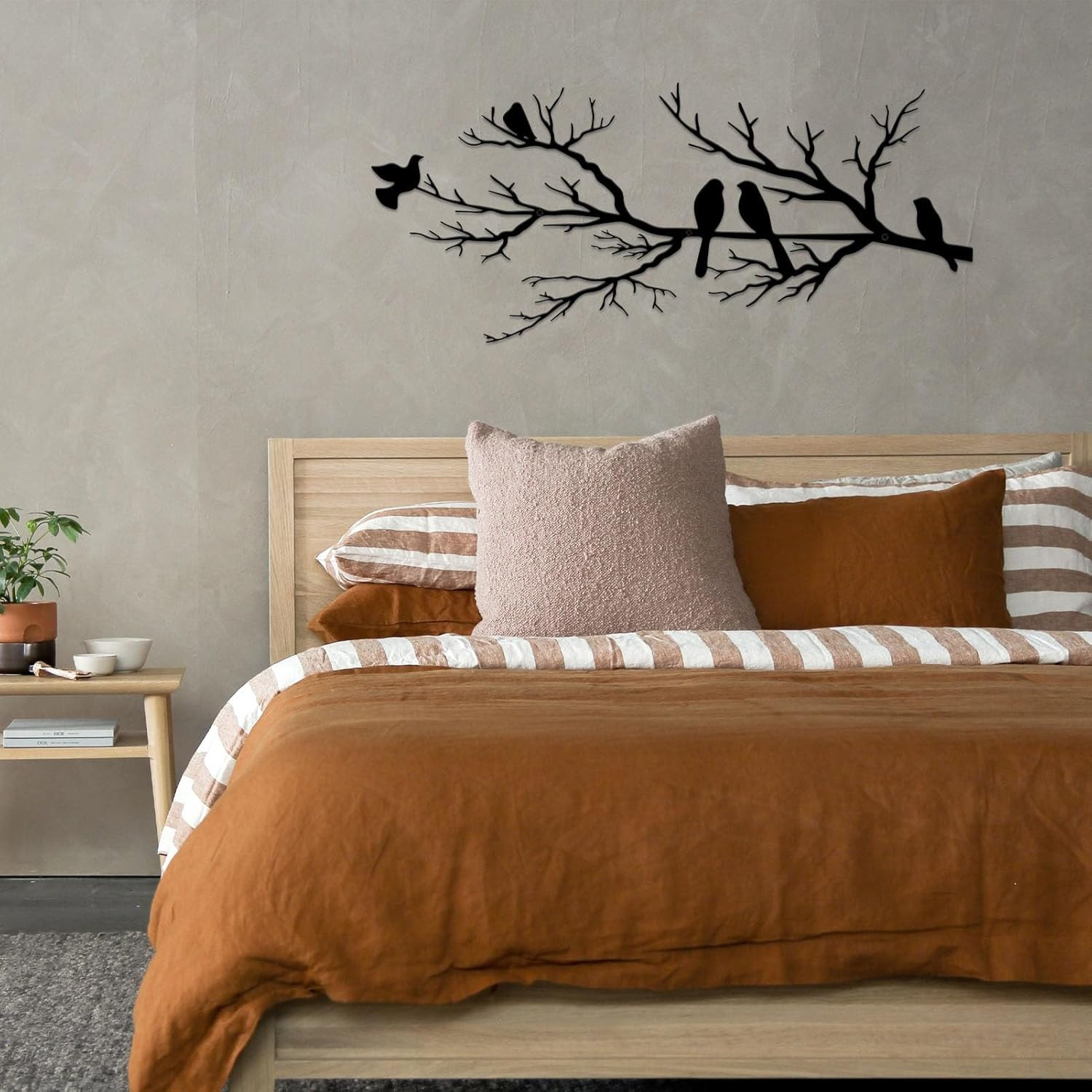 Metal Birds Wall Art, Metal Vivid Birds on Branch Silhouette Wall Decor Black Le