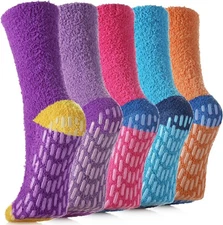 Non Slip Fuzzy Slipper Socks for Women with Grips, Warm Cozy Hospital Socks