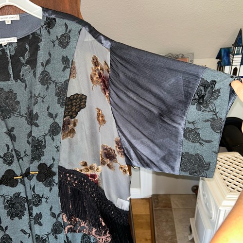 Vintage 2 piece Spencer Alexis Dusty Blue Lace Velvet Dress top Size 16 - Picture 3 of 16
