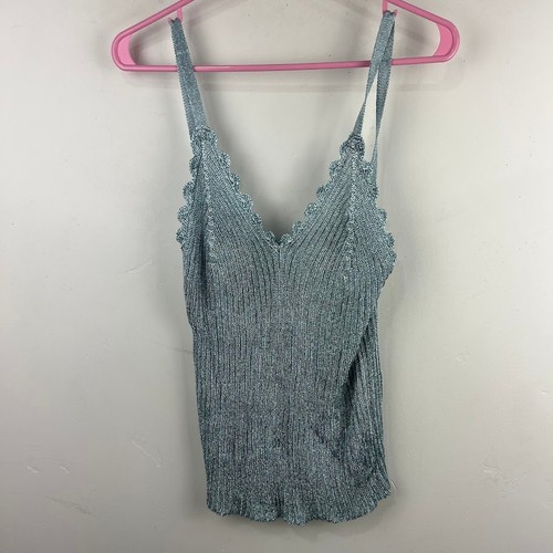 Canotta GANNI lurex a costine smerlata blu donna taglia small - Foto 2 di 8