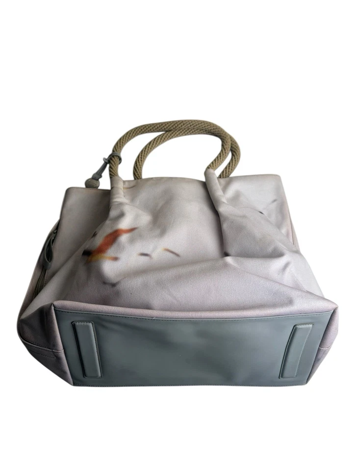 Bolso de Mano Grande SKAGEN Dinamarca Lona Pájaros Estampado Diseño Doble Asa Gris Foto 2 de 4