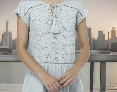 Cupio Top Faded Sky Aqua Green W/Embroidery Detail Size xl