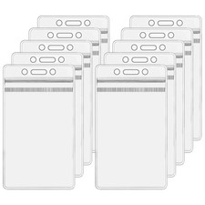 Pack of 10 Vertical Waterproof ID Badge Holders, Clear Plastic Sealable
