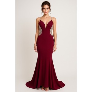 white ball gown prom dress Fitted White Evening Dress,Open Back Evening Dress with Train,Lace Prom Dress PD00072, US22W / White main image 1