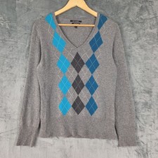 Apt 9 Sweater Large Gray Cashmere Argyle Diamond Preppy Quiet Luxury Academia