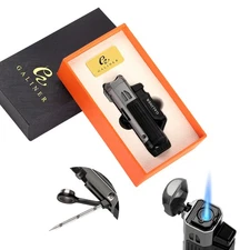 Galiner Metal Windproof Cigar Lighter Single Jet Flame With Punch Drill Needle