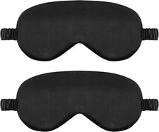 2 Pack Sleep Mask Silk Eye Cover for Sleeping, Soft Satin Black 