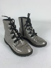 Wonder Nation Girls Boots Size 2 Zipper Lace Gold Metalic -453
