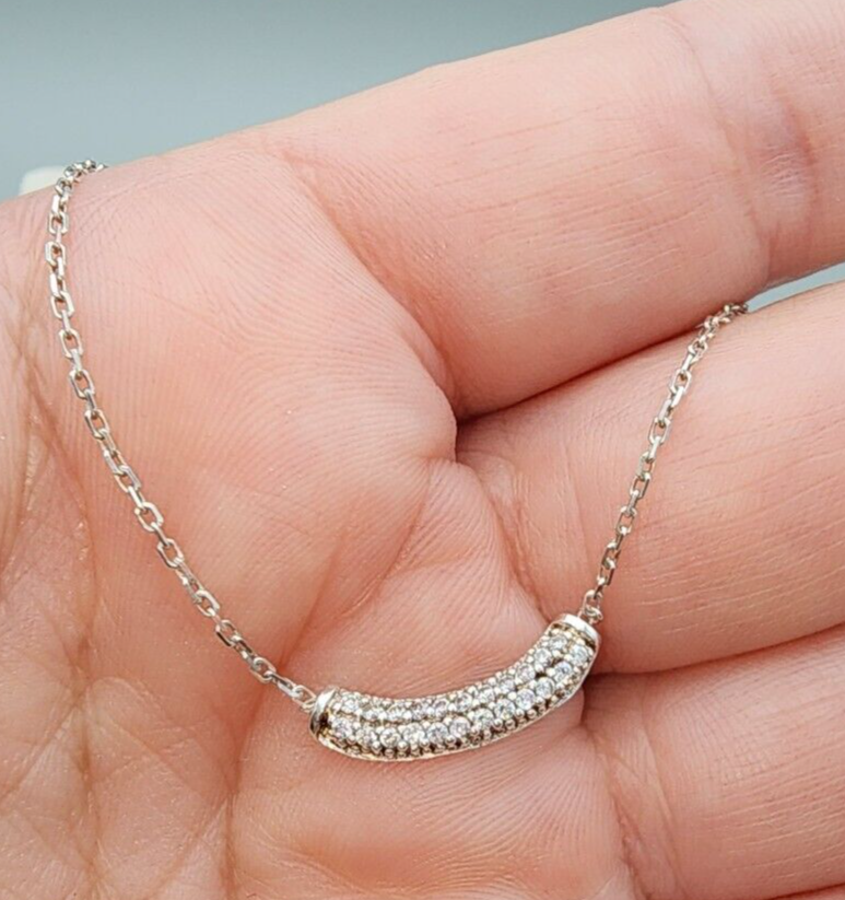 Silpada 925 Sterling Silver CZ Micro Pave Curved Bar Pendant