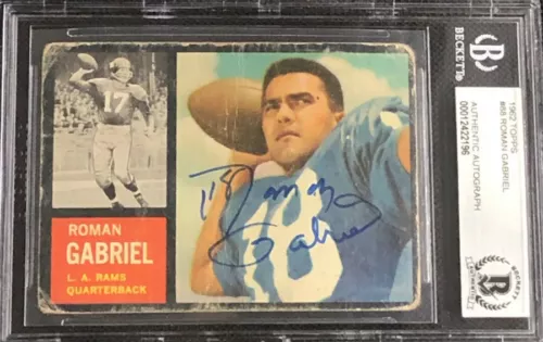 ROMAN GABRIEL SIGNED 1962 TOPPS ROOKIE CARD #88 RAMS AUTO RC🔥BECKETT AUTHENTIC