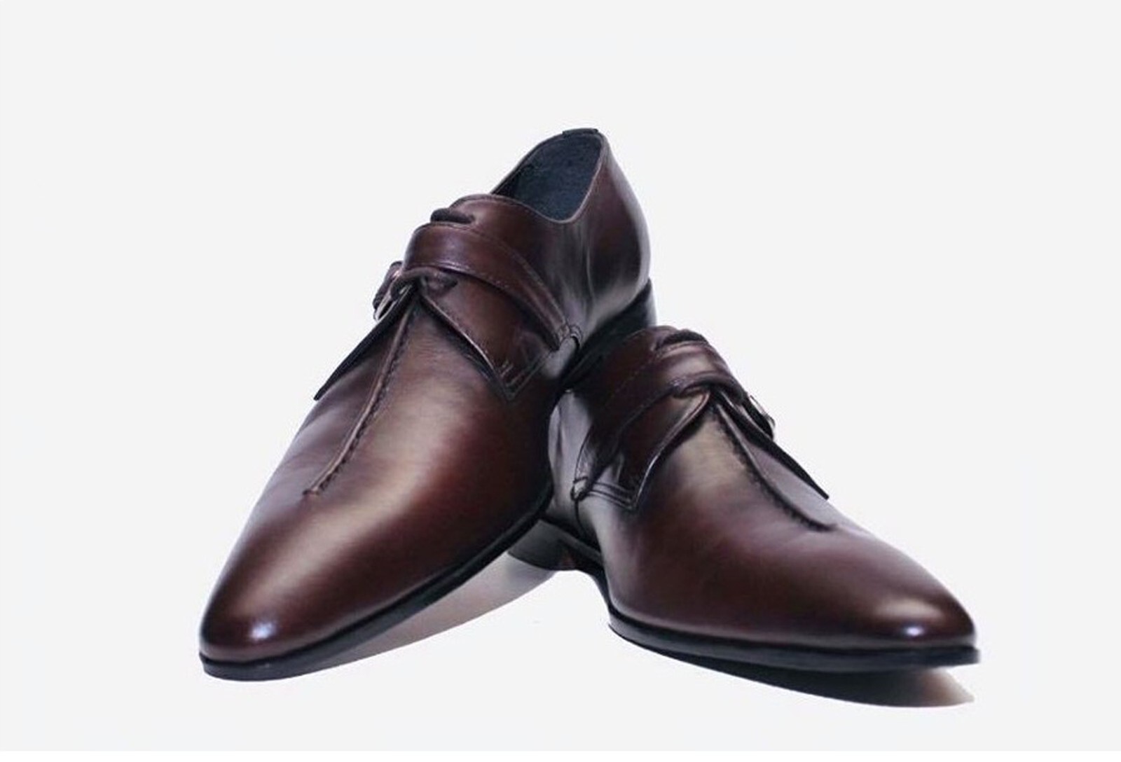 Handmade Chocolate Brown Color Genuine Leather Stylish Monk Strap Shoes For Men image 2