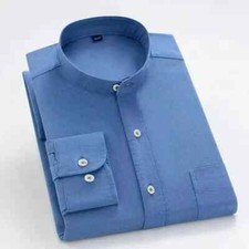Stand Collar Collar 100 Cotton Long Sleeve Shirt Men Slim Fit Shirt Tops Mens