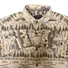 Woolrich Chamois Fish Flannel Trout Fly Fishing Button Down AOP Shirt Men’s L