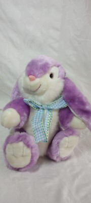 Kids Of America Plush Bunny Rabbit Purple White 12'' Tall Blue Bow 2007