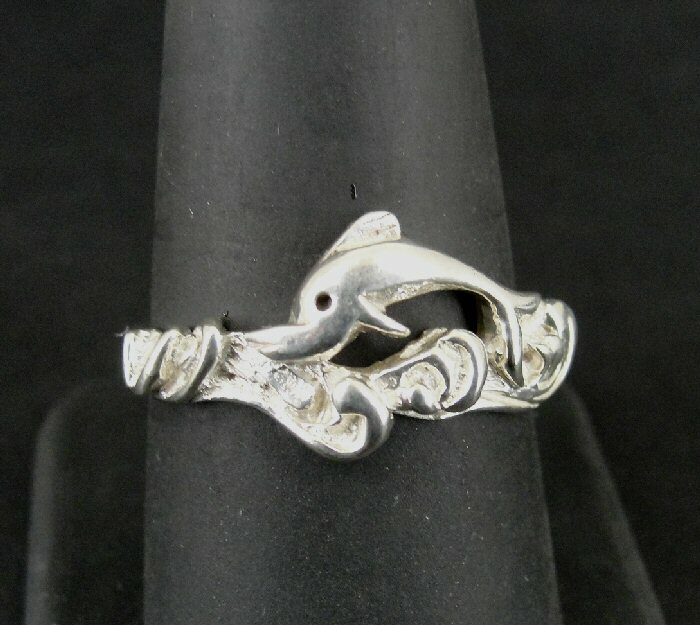 Ring Silver Dolphin Jumping in Waves Sterling Sil… - image 1