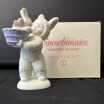 Department 56 Snowbunnies A Basket of Love, Baby Bunny w/Rabbit Figure VTG