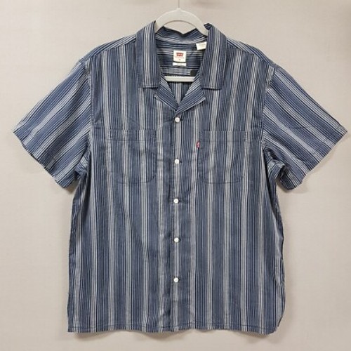 Levis Button Up Men Medium Relaxed Blue Striped Cotton Blend Short Sleeve Casual - Picture 1 of 11