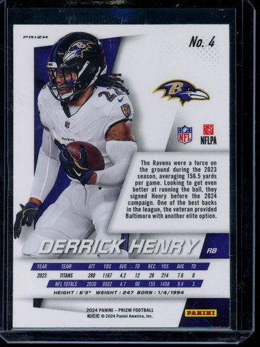 2024 Prizm DERRICK HENRY Throwback Silver #4 - Picture 2 of 2