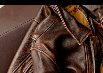 Mens Retro Cowhide 100% Real Leather Jacket Zipper Motorcycle