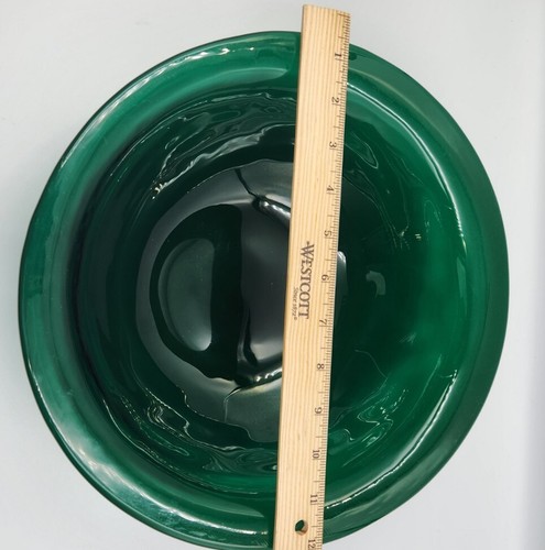 Mid Century Modern Bowl Hand Blown Studio Art Glass Intense Green - Picture 3 of 4