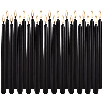 Black Taper Candles - Set of 24 Dripless Candles - 10 inch Tall 3/4 inch Thic...