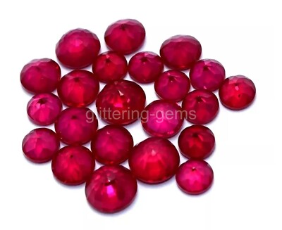 Lot Red Ruby Natural 80 Ct 7-9 Piece Round Cut Faceted Certified Loose Gems 5AIQ
