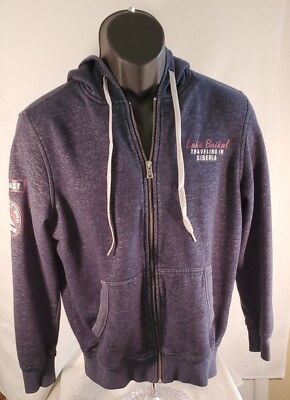 O'stin Hoodie Mens Full Zip Lake Baikal Traveling In Siberia Pocket Small Blue