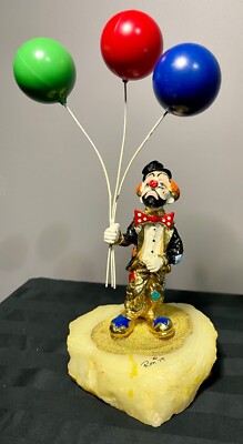 VINTAGE 1979 Ron Lee Sad Clown Sculpture ''Hobo Joe with Balloons'' 24k Gold Paint