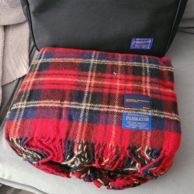 Pendleton Blanket General dynamics 2004 Red Plaid wool 52 x 72 NEW w/ CASE 