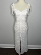 Lulus Womens White Lace Maxi Dress Size Small Tie Straps Front Slit Wedding LWD