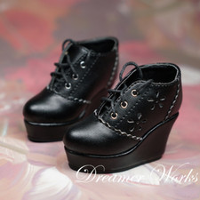 1/4 1/3 BJD PU Leather Doll Shoes Hollow-out Lace-up Wedges High Heels Black