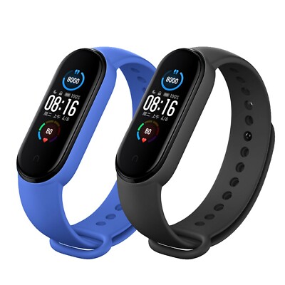 2x Ersatz Armband in Schwarz Blau Xiaomi Mi Band 5 Fitness Sport Tracker