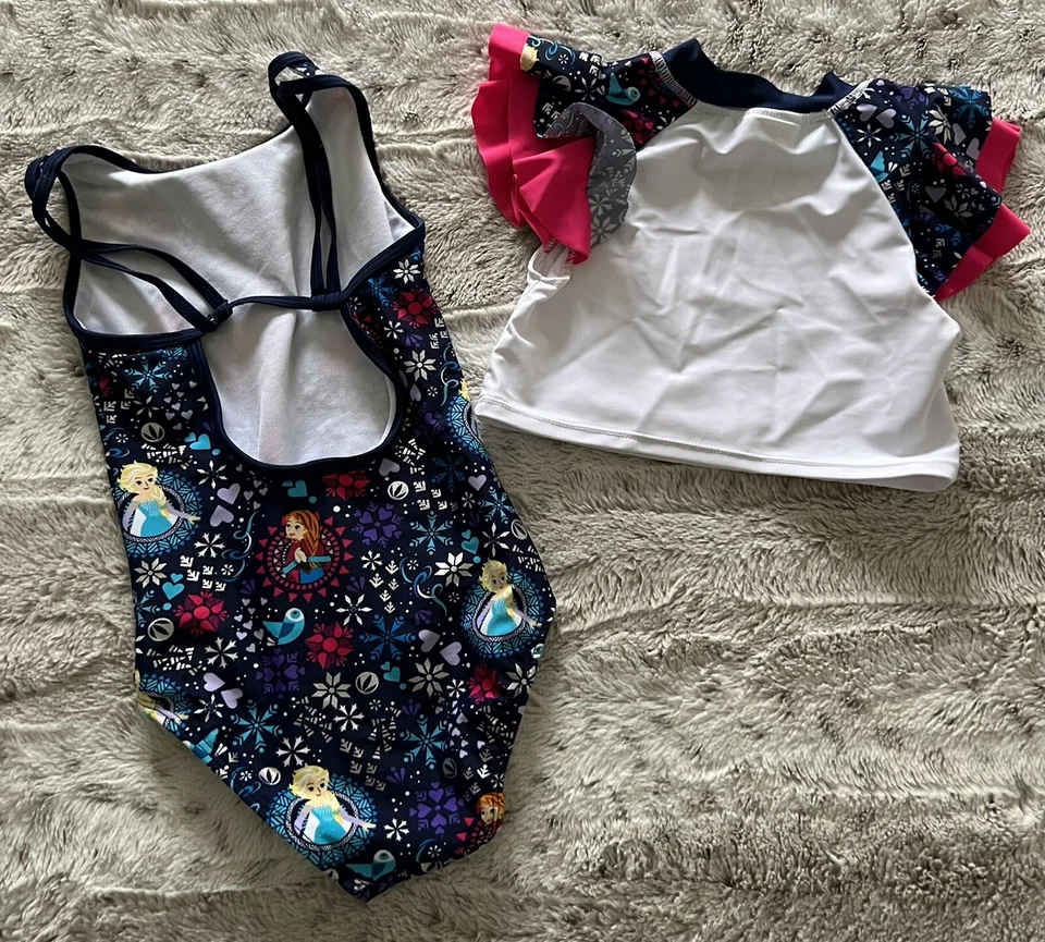 Disney Store Frozen II Traje de Baño Talla 4 ELSA ANNA OLAF Conjunto de 2 piezas UPF 50+ Foto 2 de 4