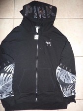 VICTORIAS SECRET PINK RARE BLING "PINK" PALM FULL ZIP BLING DOG HOODIE NWT