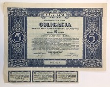 $5 Polish Dollar Denominated Bond 1931 Issued by Republic of Poland Series III