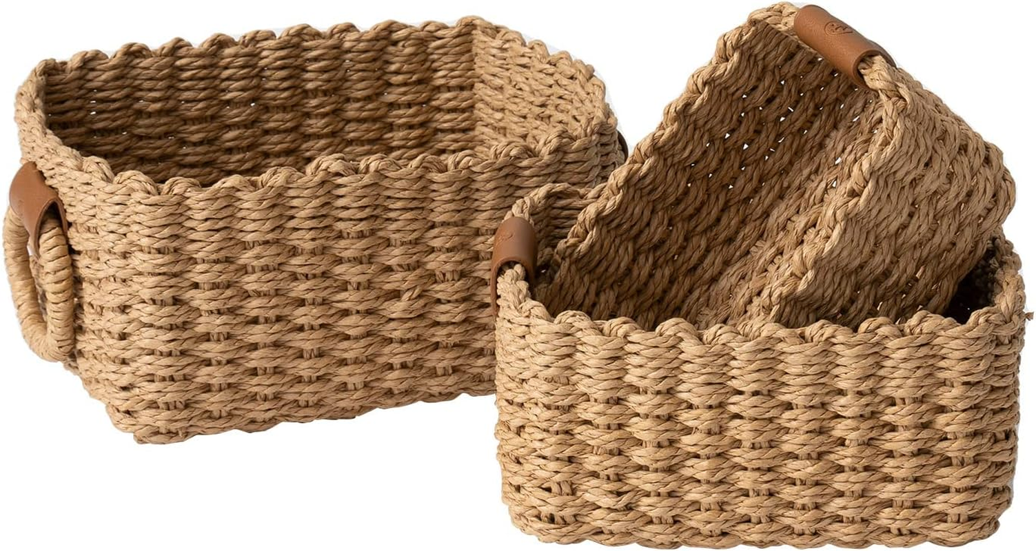 Small Wicker Baskets for Organizing, Recycled Paper Rope Storage Basket Containe