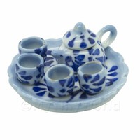 Puppenhaus Miniatur Blau Gepunktete Chinesisch Tee Service