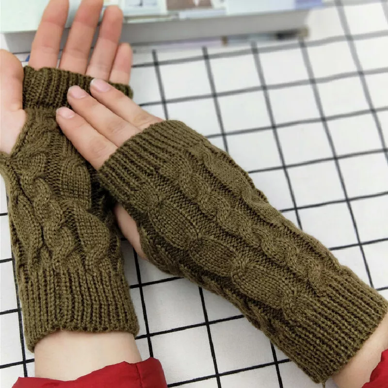 Women's Cable Fingerless Gloves Knit Arm Warmers Long Sleeve Winter Warm  Mittens