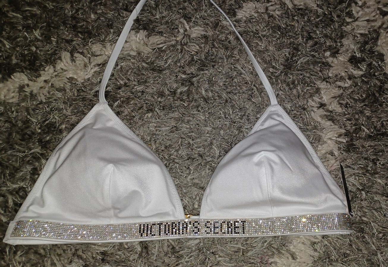 Vs Rhinestones VS rhinestone logo shine strap triangle swim top NEW X large white | eBay
