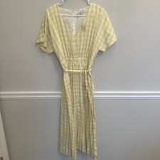 Madewell Yellow & White Check Short Sleeve Midi Dress