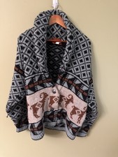 Sage Handknit in Utah Cardigan Wool Mohair Sweater Aztec Animal Print Sz L Heavy