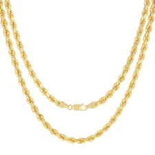 18K Yellow Gold Solid Mens 5mm Diamond Cut Rope Chain Italian Necklace 30"