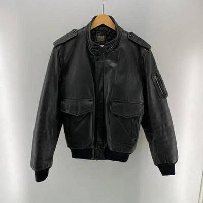 Echtes Leather A-2 Flight Jacket Men s Vintage Black 80s Used Bomber Coat