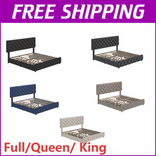 Full Queen King SIZE Upholstered Bed Frame with 4 Storage Drawers  Headboard