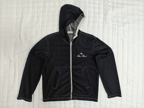Felpa con cappuccio Stone Island vintage Y2K logo ricamato bussola zip