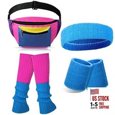 80s 90s Halloween Women Neon Leg Warmers Set Simple Style Blue, Rose, Purple